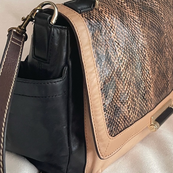 DVF Genuine Leather Snakeskin Print Satchel Bag - Black & Tan - Picture 6 of 16